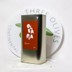 Metallic canister with red label featuring 'Olea' branding on a white background with 'Three Olives' logo.