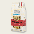 Pasta package with 'Armando La Farfalla' branding on a light gray background