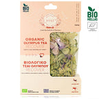 Packaged organic Olympus tea with visible brand logos on a white background