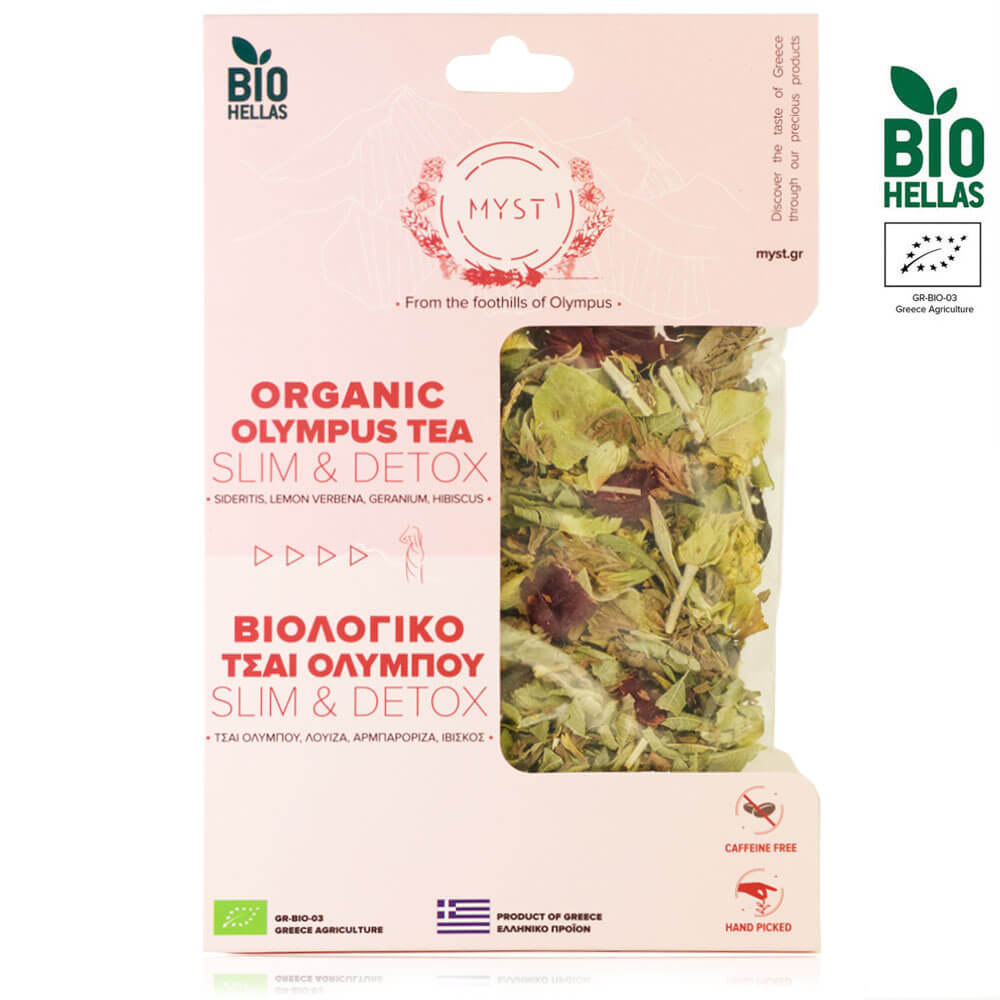 Packaging of Organic Olympus Tea Slim & Detox with visible brand logos on a white background