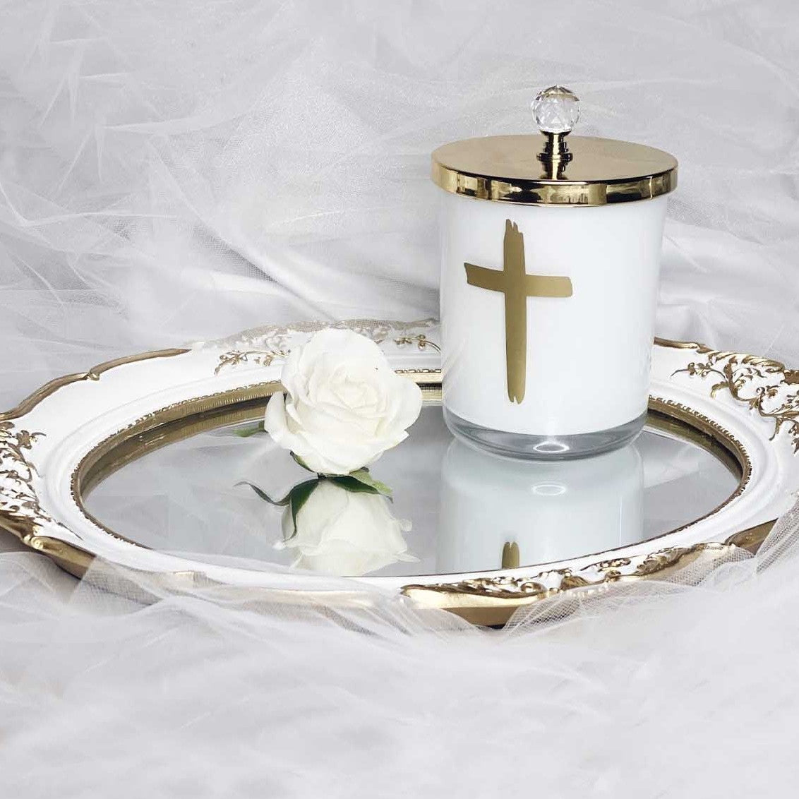 Gold Cross Christian Candle Pot Sweet Livani Scent