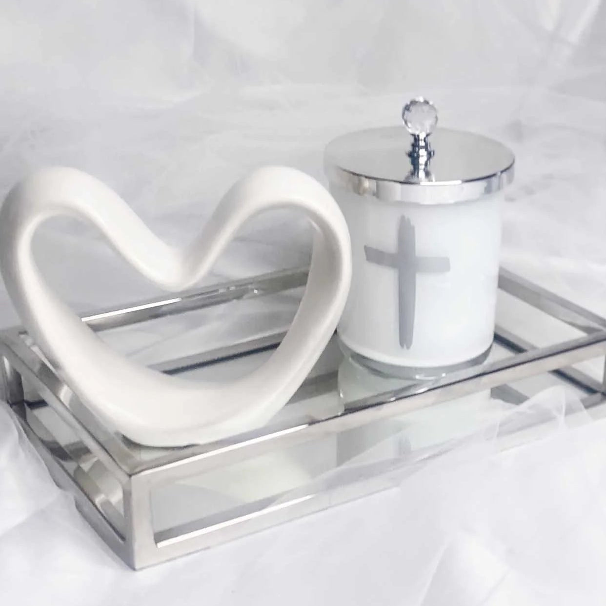 Silver Cross Christian Candle Pot in Sweet Livani Scent