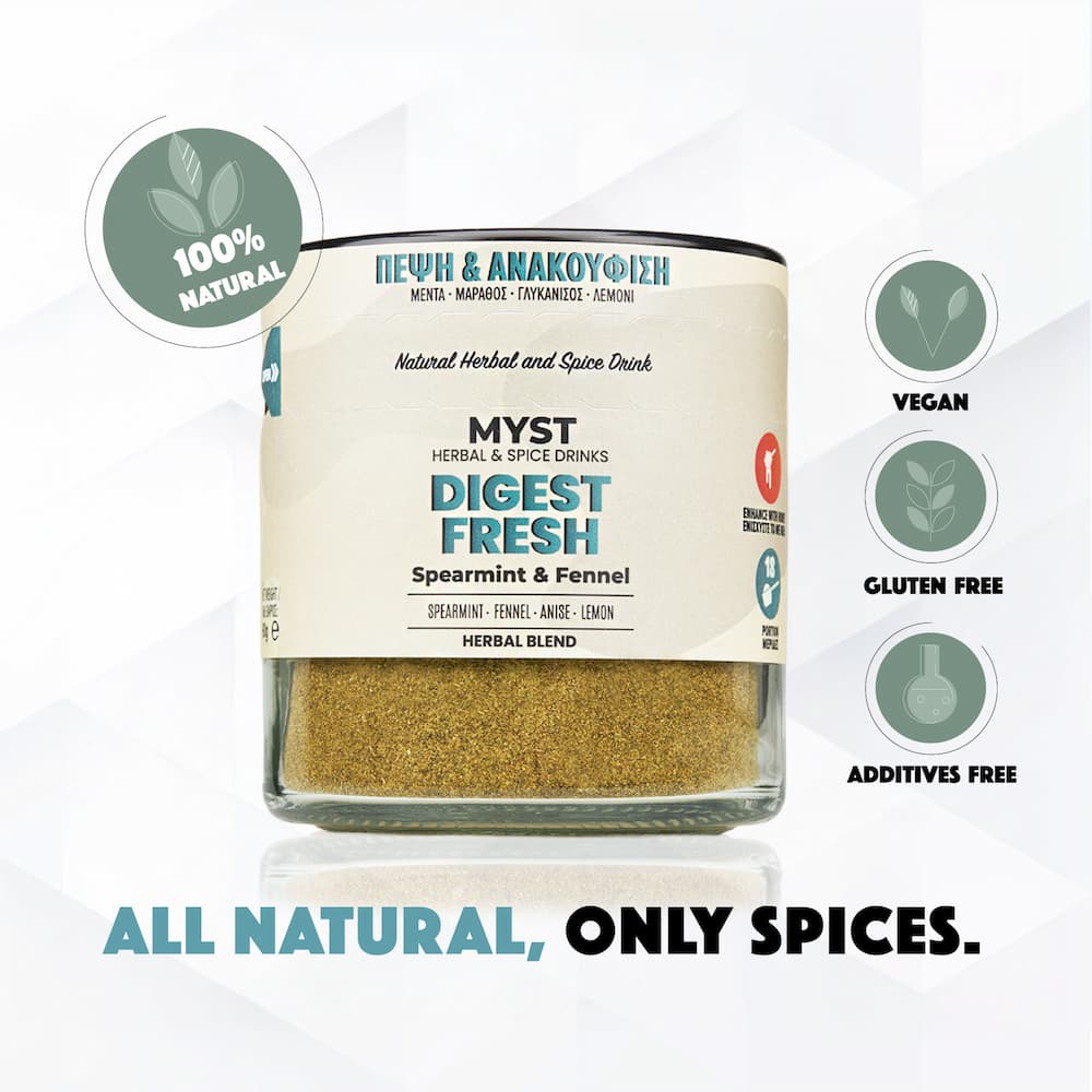 Herbal blend container with 'Myst' branding on a white background