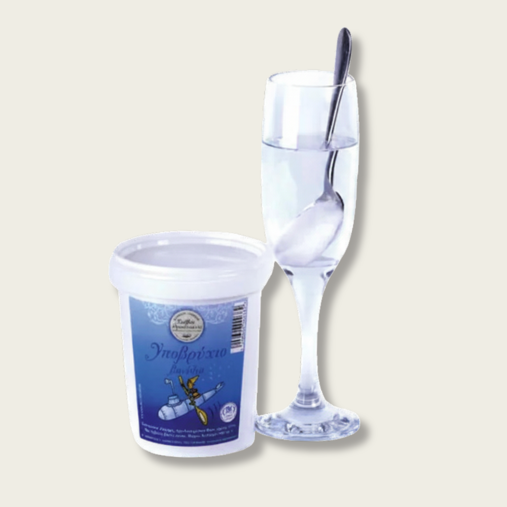 Container of Yoghurt with a Spoon and a Glass of Water on a Light Background