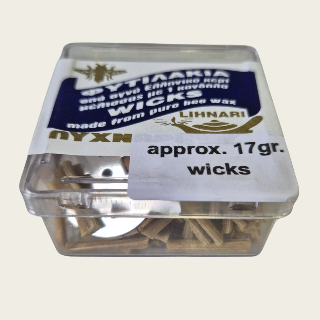 Container of wicks with Lihnari branding on a white background