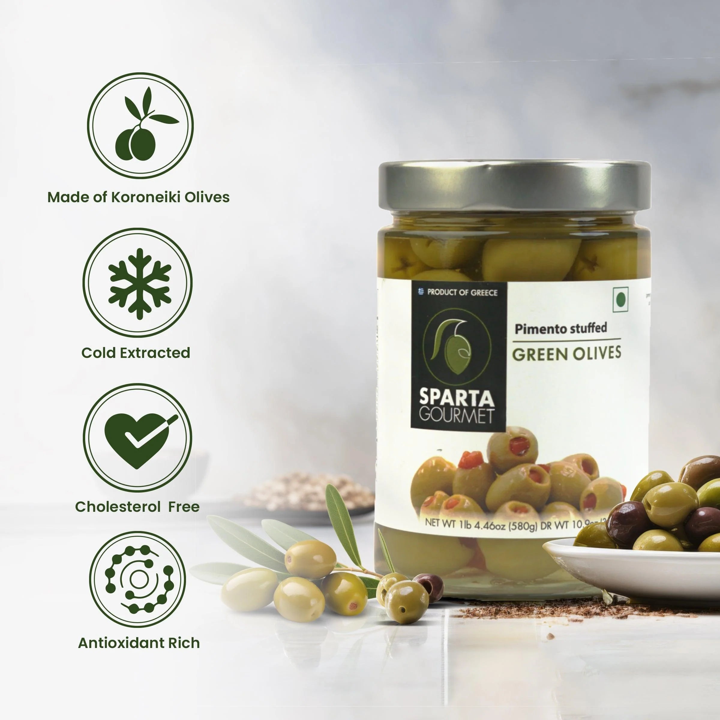 Sparta Gourmet Green Pimento Stuffed Olives - 580g