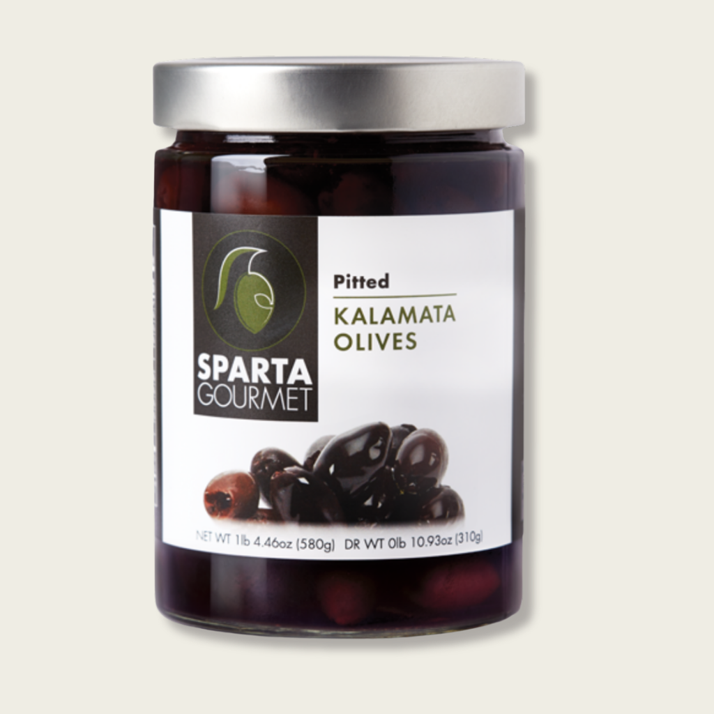 Jar of Sparta Gourmet Kalamata Olives on a light gray background