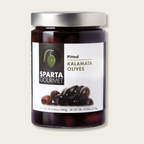 Jar of Sparta Gourmet Kalamata Olives on a light gray background