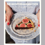 Book cover of 'The Mediterranean Cook' by Meni Valle with a plate of fig tart.