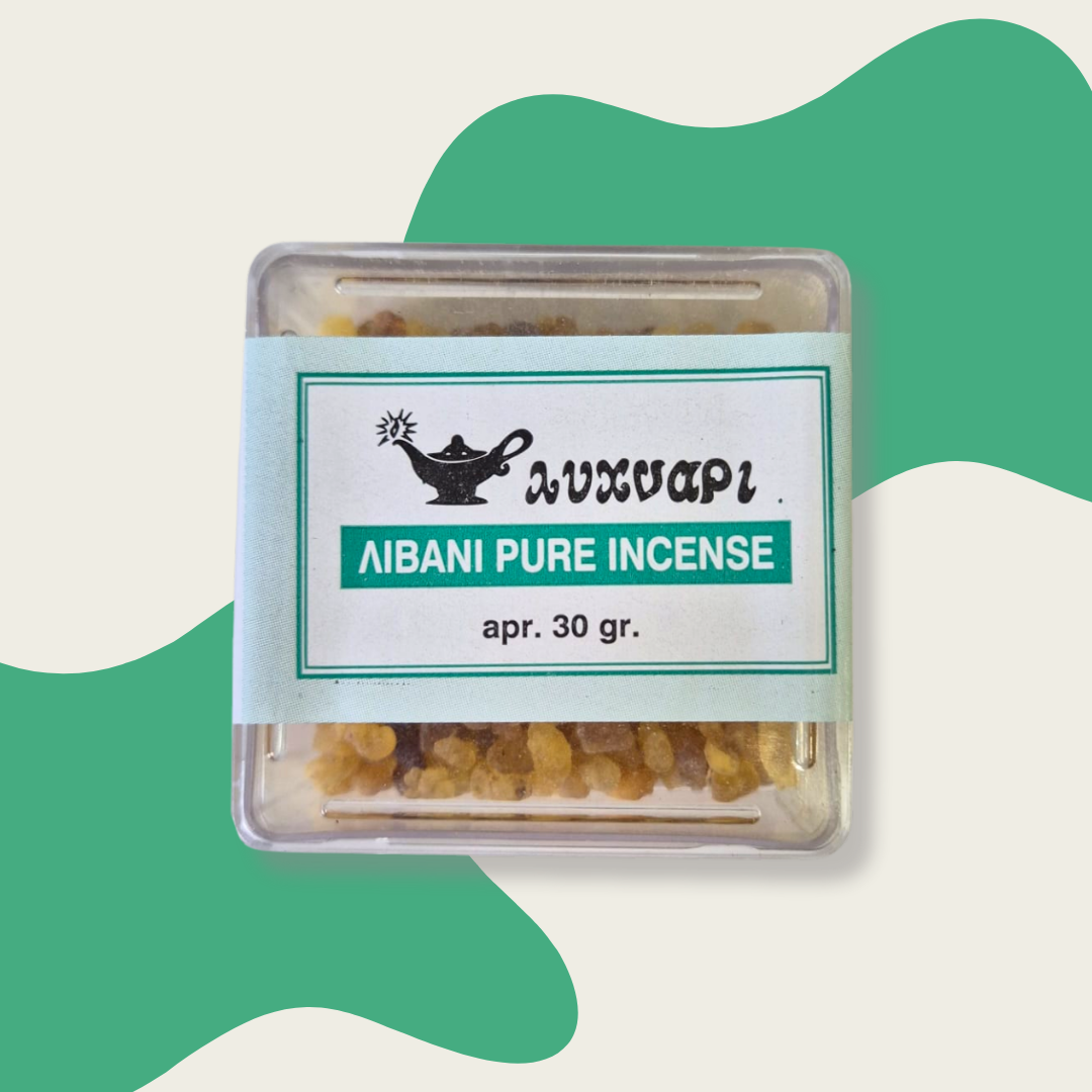 Aibani Pure Incense packaging with a green and white label on a light background