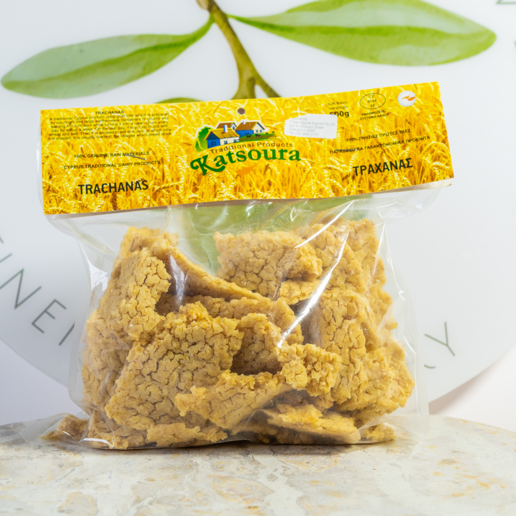 Packaged food item with a yellow label on a light background