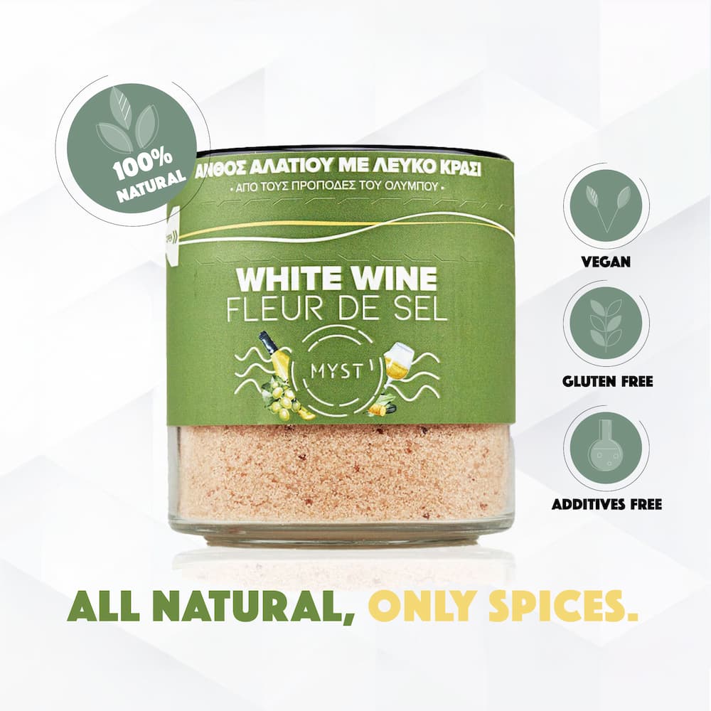 Premium Greek Fleur De Sel with White Wine 200g