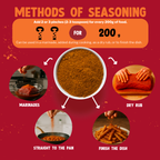 Infographic on methods of seasoning with a red background and text.