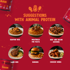 Menu with food suggestions containing animal protein on a red background
