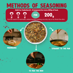Infographic on methods of seasoning with a bowl of mixed herbs and usage instructions.