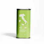 Green can with white design on a white background