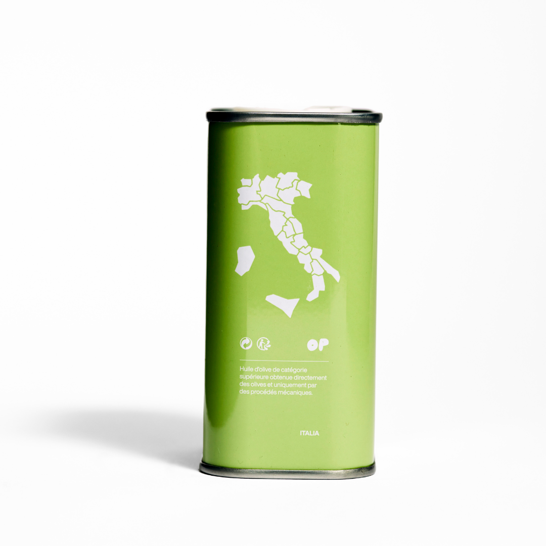 Green can with white design on a white background