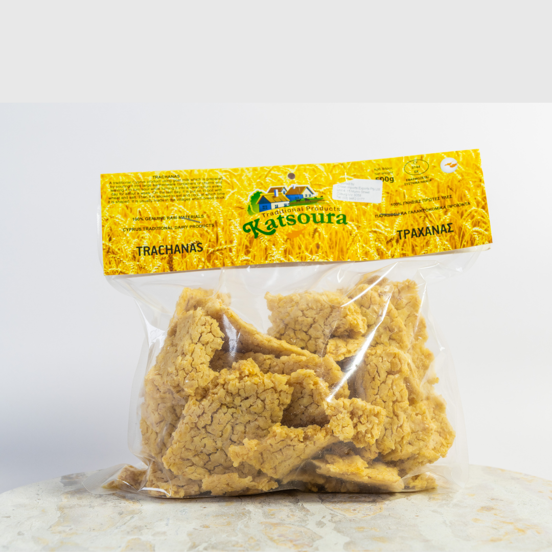 Packaged food item with a yellow label on a white background