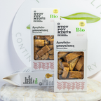 Packaging of almond bites with visible branding on a light background