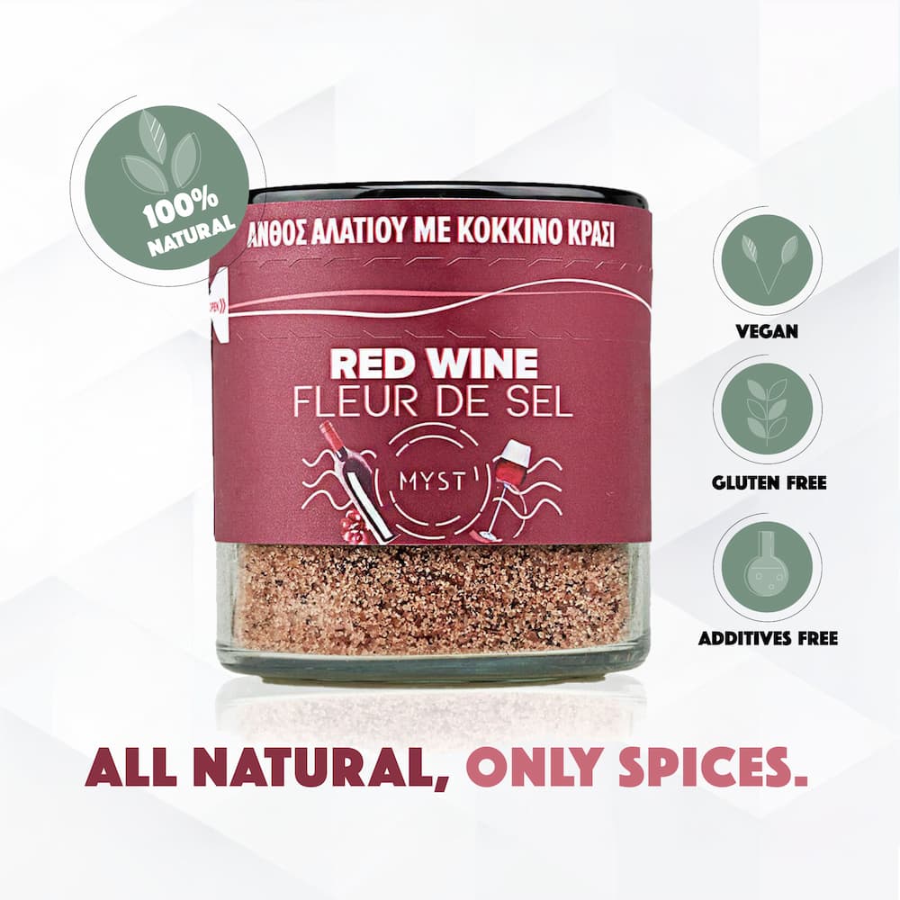Premium Greek Fleur De Sel with Red Wine 200g