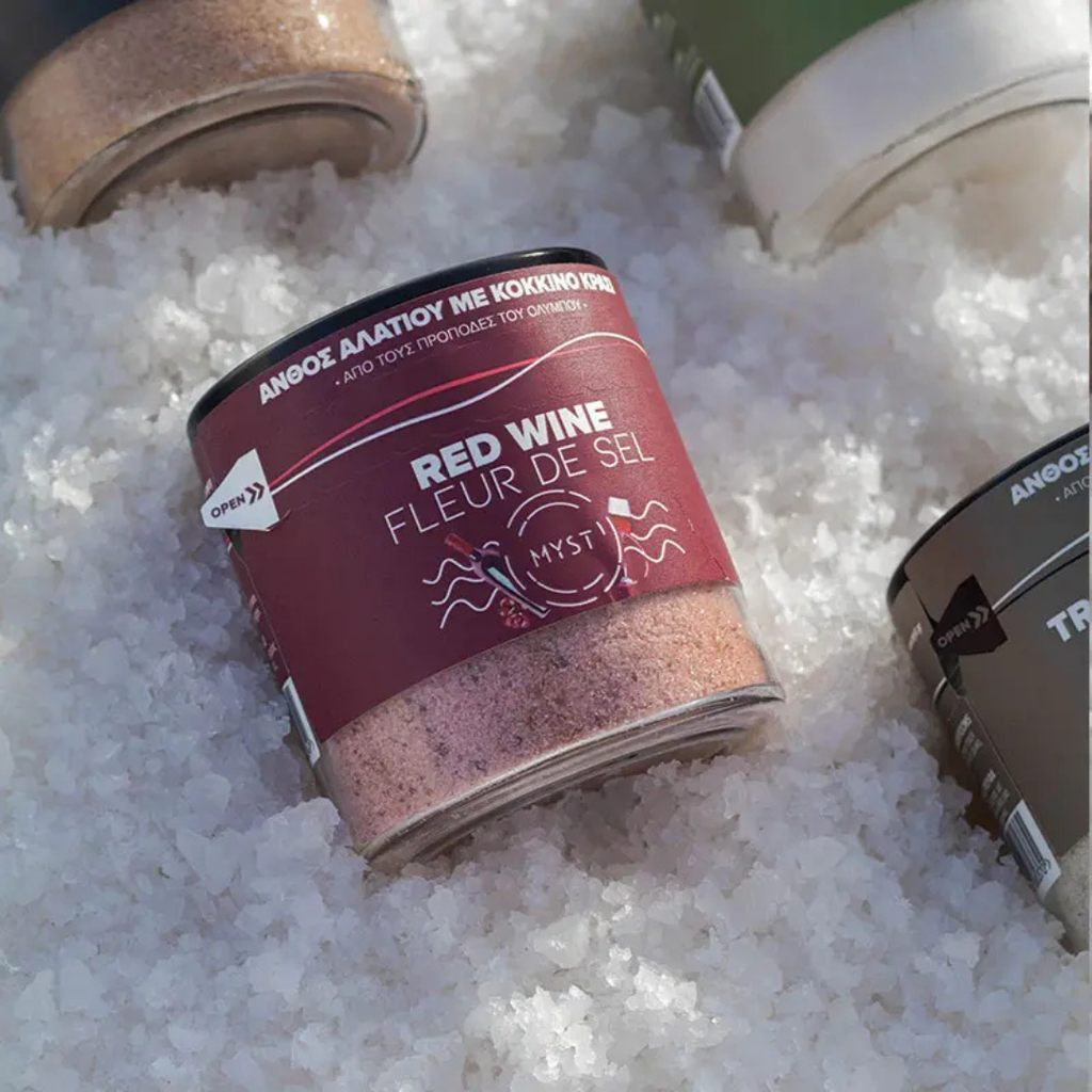 Premium Greek Fleur De Sel with Red Wine 200g