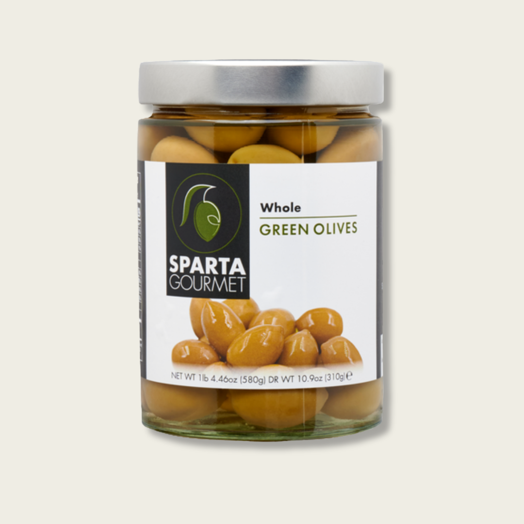 olives with jar with the words Sparta Gourmet on the front