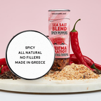 Sea salt blend with spicy peppers on a pink background